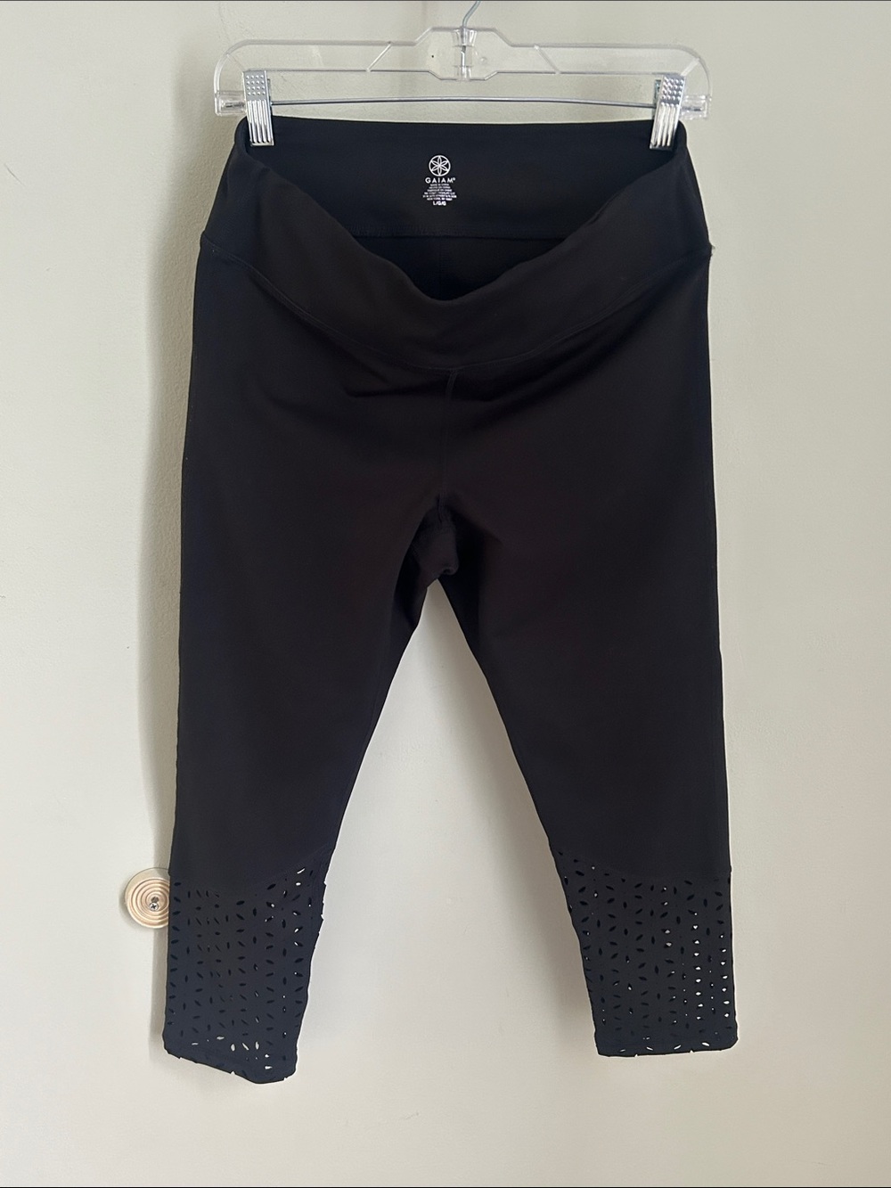 GAIAM Black Capri Leggings with Laser-Cut Hem